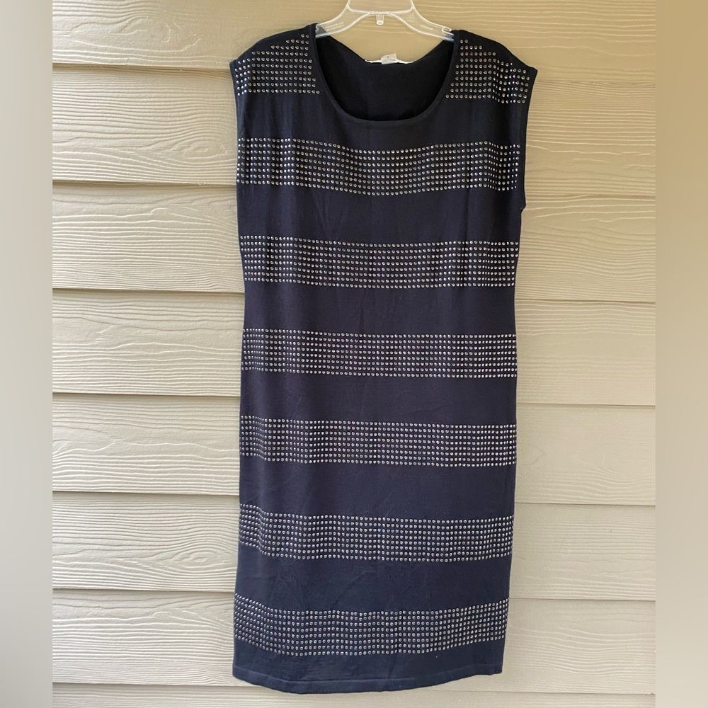 Peter Nygard Women's Black Wool Blend Decorated Knit Sheath Sweater Dress Size L